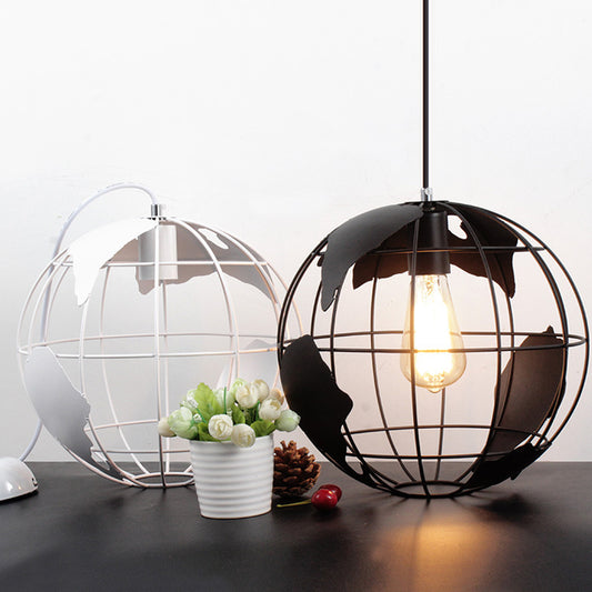 Iron Terrestrial Globe Hanging Light Simplicity 1 Bulb Restaurant Pendant Light Fixture in White Clearhalo 'Art Deco Pendants' 'Cast Iron' 'Ceiling Lights' 'Ceramic' 'Crystal' 'Industrial' 'Metal' 'Pendant Lights' 'Tiffany' Lighting' 2057489