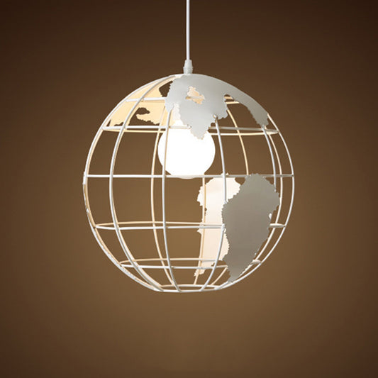 Iron Terrestrial Globe Hanging Light Simplicity 1��Bulb Restaurant Pendant Light Fixture in White Clearhalo 'Ceiling Lights' 'Industrial Pendants' 'Industrial' 'Middle Century Pendants' 'Pendant Lights' 'Pendants' 'Tiffany' Lighting' 2057491_04291b62-696f-4d9c-a22e-2e9a73c7b406