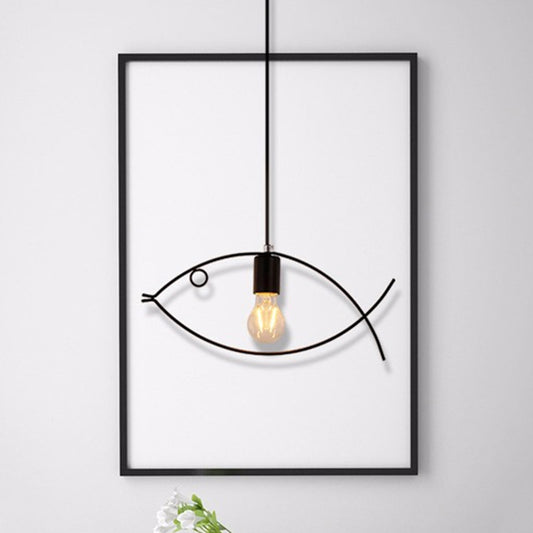 Black Fish Shaped Suspension Light Nordic Style Iron 1 Head Dining Room Pendant Ceiling Light Black Clearhalo 'Art Deco Pendants' 'Black' 'Cast Iron' 'Ceiling Lights' 'Ceramic' 'Crystal' 'Industrial' 'Metal' 'Pendant Lights' 'Rustic Pendants' 'Tiffany' Lighting' 2057493