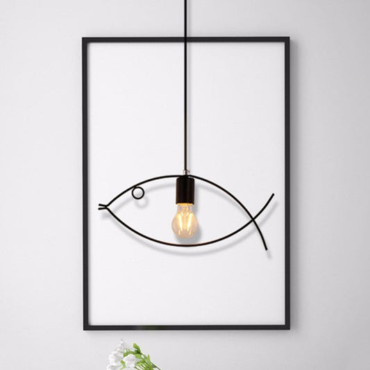 Black Fish Shaped Suspension Light Nordic Style Iron 1��Head Dining Room Pendant Ceiling Light Black Clearhalo 'Ceiling Lights' 'Industrial Pendants' 'Industrial' 'Middle Century Pendants' 'Pendant Lights' 'Pendants' 'Tiffany' Lighting' 2057493_6a7a839d-6654-4bee-82ab-0df9dde5a2a5