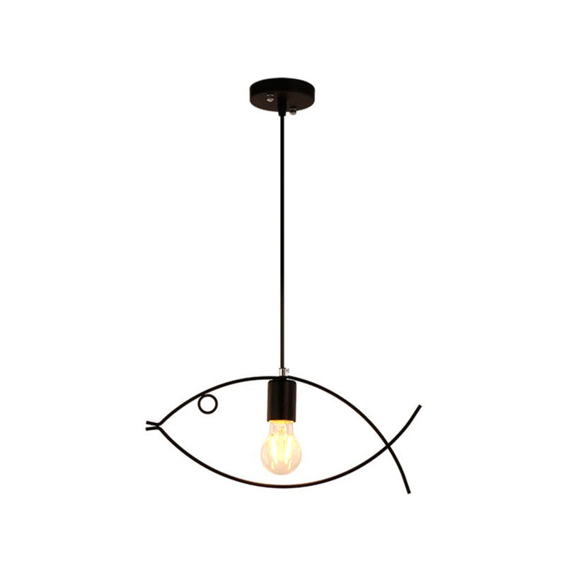 Black Fish Shaped Suspension Light Nordic Style Iron 1��Head Dining Room Pendant Ceiling Light Clearhalo 'Ceiling Lights' 'Industrial Pendants' 'Industrial' 'Middle Century Pendants' 'Pendant Lights' 'Pendants' 'Tiffany' Lighting' 2057496