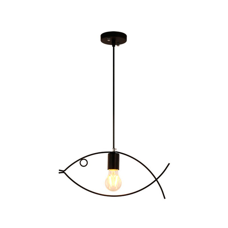 Black Fish Shaped Suspension Light Nordic Style Iron 1 Head Dining Room Pendant Ceiling Light Clearhalo 'Art Deco Pendants' 'Black' 'Cast Iron' 'Ceiling Lights' 'Ceramic' 'Crystal' 'Industrial' 'Metal' 'Pendant Lights' 'Rustic Pendants' 'Tiffany' Lighting' 2057496_55bef338-8554-486a-ab08-6bcb247d863d