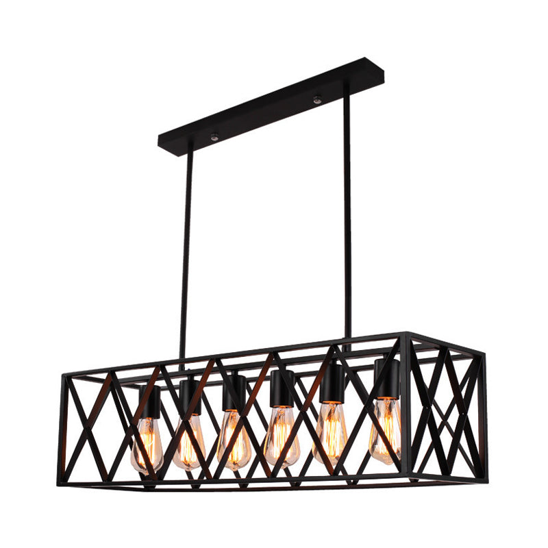 Rectangle Frame Iron Pendant Light Industrial Restaurant Hanging Island Light in Black Clearhalo 'Ceiling Lights' 'Island Lights' Lighting' 2057544