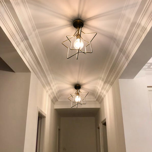 Geometric Shaped Metal Semi Flush Light Simplicity Single-Bulb Corridor Flush Ceiling Light Fixture Clearhalo 'Ceiling Lights' 'Close To Ceiling Lights' 'Close to ceiling' 'Semi-flushmount' Lighting' 2057562