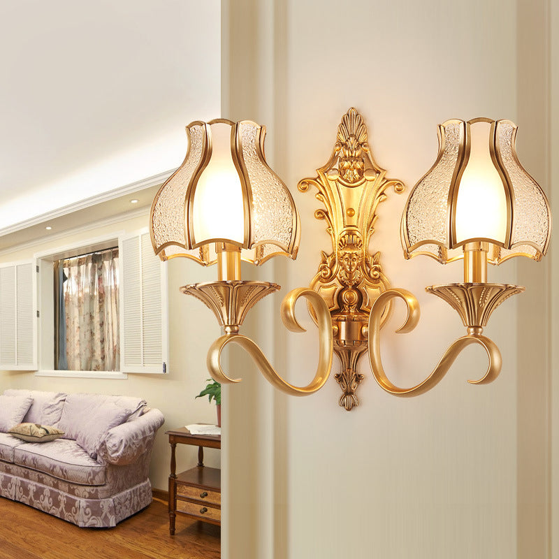 Traditional Floral Shaped Wall Mount Light Ripple Glass Wall Light Fixture in Gold 2.0 Gold Clearhalo 'Wall Lamps & Sconces' 'Wall Lights' Lighting' 2057598