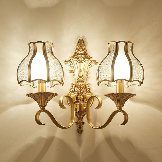 Traditional Floral Shaped Wall Mount Light Ripple Glass Wall Light Fixture in Gold Clearhalo 'Wall Lamps & Sconces' 'Wall Lights' Lighting' 2057599