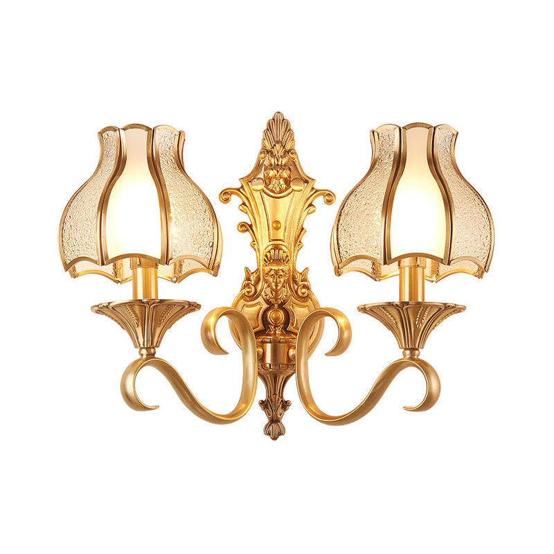 Traditional Floral Shaped Wall Mount Light Ripple Glass Wall Light Fixture in Gold Clearhalo 'Wall Lamps & Sconces' 'Wall Lights' Lighting' 2057600