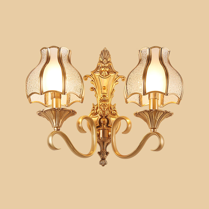 Traditional Floral Shaped Wall Mount Light Ripple Glass Wall Light Fixture in Gold Clearhalo 'Wall Lamps & Sconces' 'Wall Lights' Lighting' 2057601