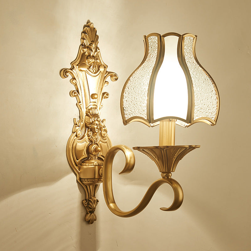 Traditional Floral Shaped Wall Mount Light Ripple Glass Wall Light Fixture in Gold 1.0 Gold Clearhalo 'Wall Lamps & Sconces' 'Wall Lights' Lighting' 2057602