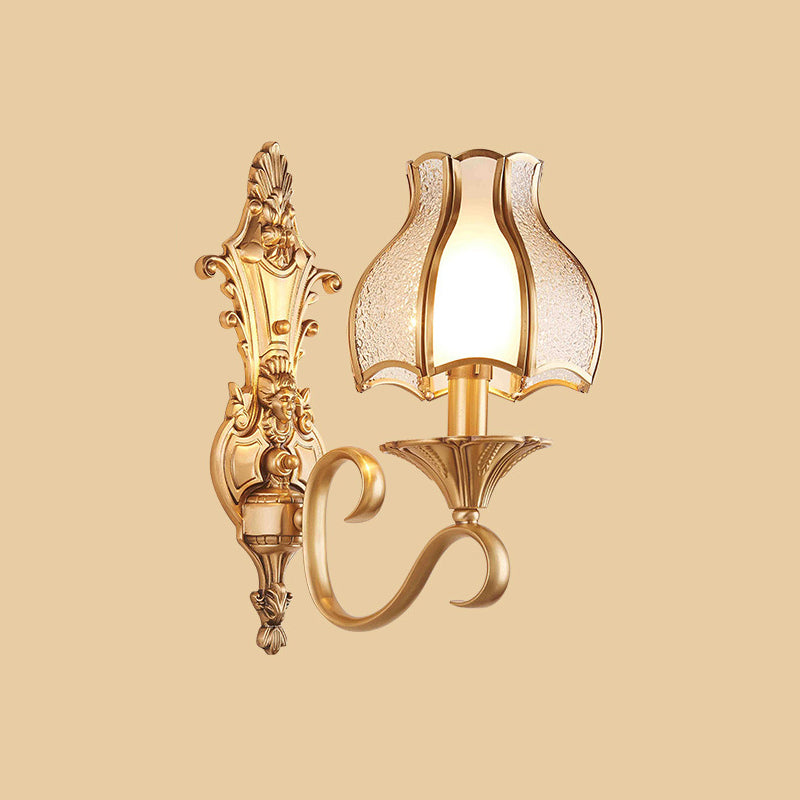 Traditional Floral Shaped Wall Mount Light Ripple Glass Wall Light Fixture in Gold Clearhalo 'Wall Lamps & Sconces' 'Wall Lights' Lighting' 2057604