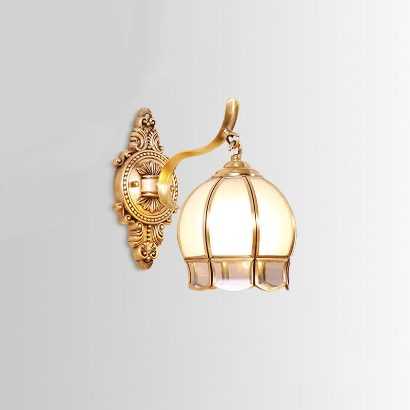 Globe Cream Glass Wall Light Fixture Vintage Living Room Wall Mounted Lamp in Gold Clearhalo 'Wall Lamps & Sconces' 'Wall Lights' Lighting' 2057607