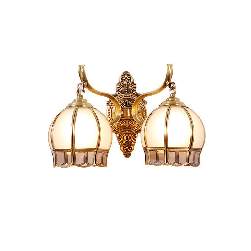 Globe Cream Glass Wall Light Fixture Vintage Living Room Wall Mounted Lamp in Gold Clearhalo 'Wall Lamps & Sconces' 'Wall Lights' Lighting' 2057609