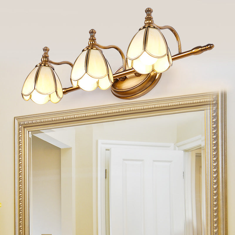 Vintage Scalloped Sconce Lighting Opal Glass Vanity Light Fixture in Brass for Bathroom 3.0 Brass Clearhalo 'Vanity Lights' 'Wall Lights' Lighting' 2057641