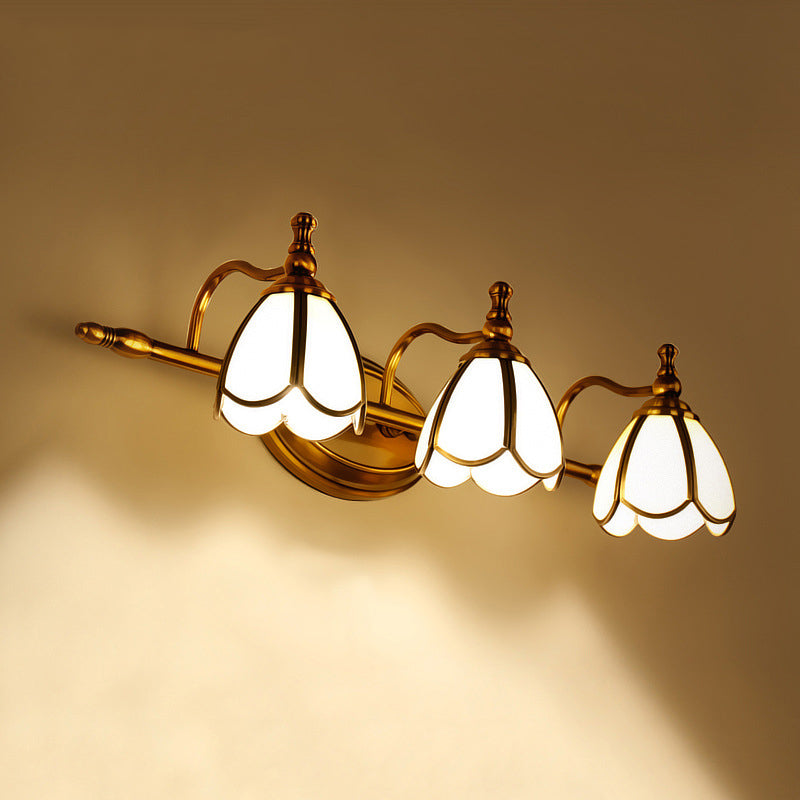 Vintage Scalloped Sconce Lighting Opal Glass Vanity Light Fixture in Brass for Bathroom Clearhalo 'Vanity Lights' 'Wall Lights' Lighting' 2057642