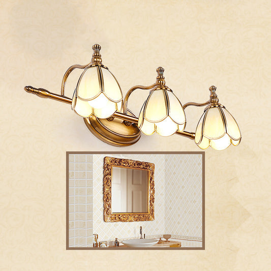 Vintage Scalloped Sconce Lighting Opal Glass Vanity Light Fixture in Brass for Bathroom Clearhalo 'Vanity Lights' 'Wall Lights' Lighting' 2057643