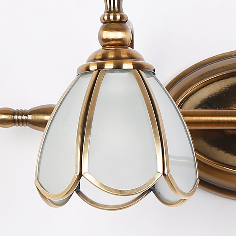 Vintage Scalloped Sconce Lighting Opal Glass Vanity Light Fixture in Brass for Bathroom Clearhalo 'Vanity Lights' 'Wall Lights' Lighting' 2057645