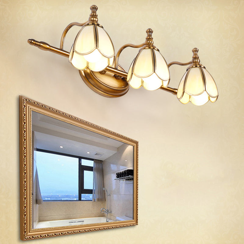 Vintage Scalloped Sconce Lighting Opal Glass Vanity Light Fixture in Brass for Bathroom Clearhalo 'Vanity Lights' 'Wall Lights' Lighting' 2057646