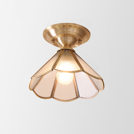 Round Roddy IP44 flush ceiling light in antique brass and clear glass