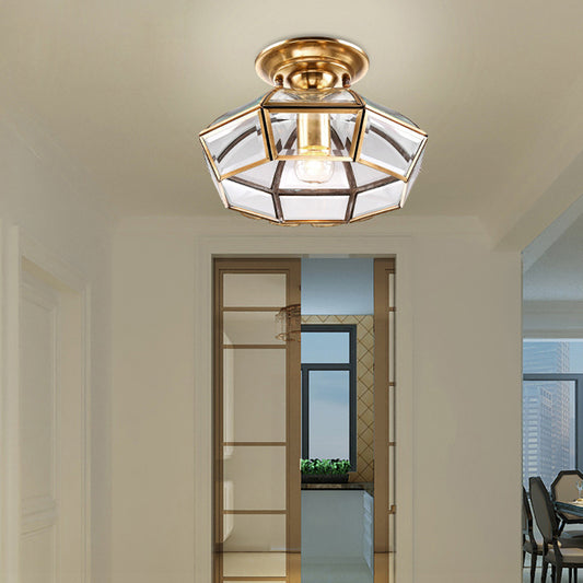 Brass Dome Shaped Semi Flush Light Simplicity Clear Glass 1 Bulb Living Room Flush Ceiling Light Fixture Clearhalo 'Ceiling Lights' 'Close To Ceiling Lights' 'Lighting' 2057669_9268a2f5-c4f6-4157-916d-fe7b443f09df