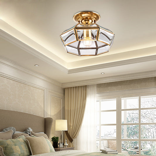 Brass Dome Shaped Semi Flush Light Simplicity Clear Glass 1 Bulb Living Room Flush Ceiling Light Fixture Clearhalo 'Ceiling Lights' 'Close To Ceiling Lights' 'Lighting' 2057671