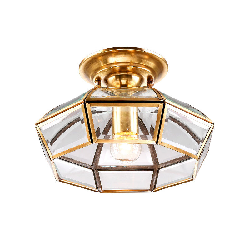 Brass Dome Shaped Semi Flush Light Simplicity Clear Glass 1 Bulb Living Room Flush Ceiling Light Fixture Clearhalo 'Ceiling Lights' 'Close To Ceiling Lights' 'Lighting' 2057672