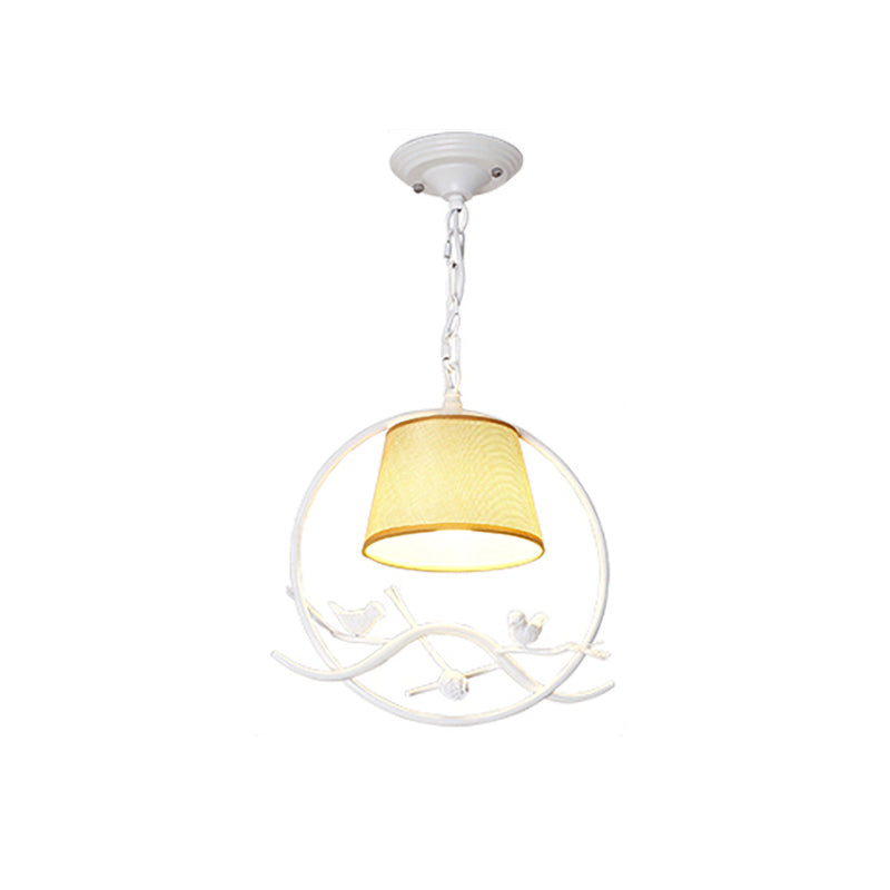 1 Light Bucket Pendant Lamp with Bird Rustic Metal Hanging Lamp in Beige for Restaurant Clearhalo 'Ceiling Lights' 'Pendant Lights' 'Pendants' Lighting' 205768