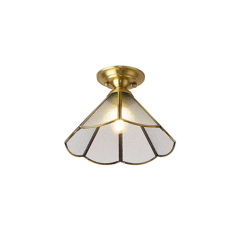 Traditional Scalloped Semi Flush Light 1 Head Metal Ceiling Flush Mount in Brass Clearhalo 'Ceiling Lights' 'Close To Ceiling Lights' 'Lighting' 2057681