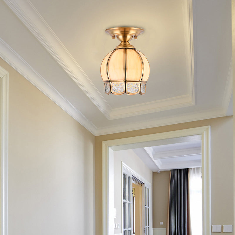 Traditional Scalloped Semi Flush Light 1 Head Metal Ceiling Flush Mount in Brass Brass A Clearhalo 'Ceiling Lights' 'Close To Ceiling Lights' 'Lighting' 2057683_557be1a4-d163-49fc-b044-890a2bd36618