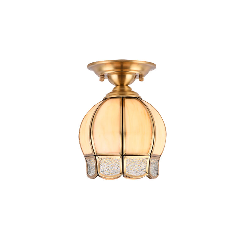 Traditional Scalloped Semi Flush Light 1 Head Metal Ceiling Flush Mount in Brass Clearhalo 'Ceiling Lights' 'Close To Ceiling Lights' 'Lighting' 2057684