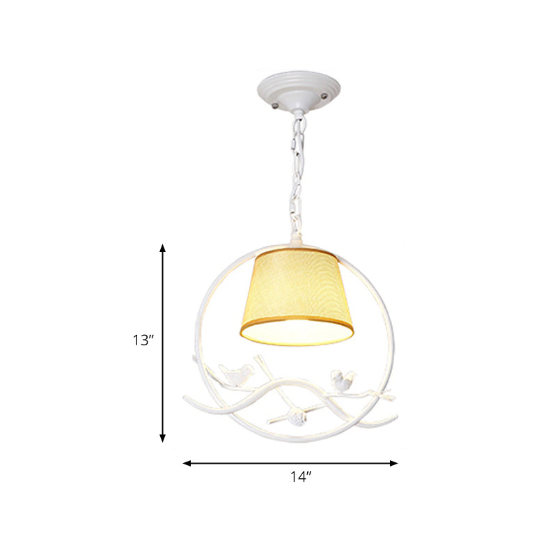 1 Light Bucket Pendant Lamp with Bird Rustic Metal Hanging Lamp in Beige for Restaurant Clearhalo 'Ceiling Lights' 'Pendant Lights' 'Pendants' Lighting' 205769