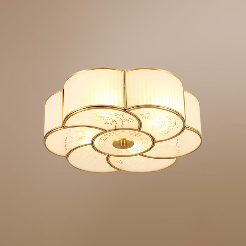 Flower-Shaped Frost Glass Ceiling Light Simplicity Bedroom Flush Light Fixture in Brass Clearhalo 'Ceiling Lights' 'Close To Ceiling Lights' 'Close to ceiling' 'Flush mount' Lighting' 2057698