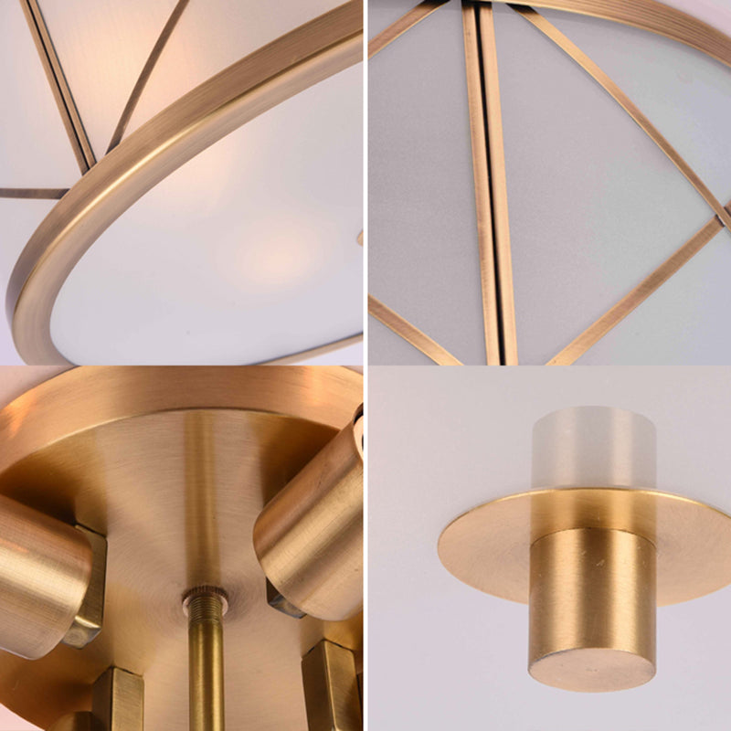 Cream Glass Drum Shaped Flush Mount Lighting Classic Corridor Flush Mount Fixture in Gold Clearhalo 'Ceiling Lights' 'Close To Ceiling Lights' 'Close to ceiling' 'Flush mount' Lighting' 2057702