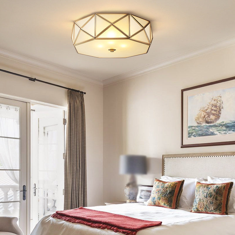 Geometric Shaped Bedroom Flush Light Simplicity Cream Glass Gold Flush Ceiling Light Fixture Gold Clearhalo 'Ceiling Lights' 'Close To Ceiling Lights' 'Close to ceiling' 'Flush mount' Lighting' 2057712