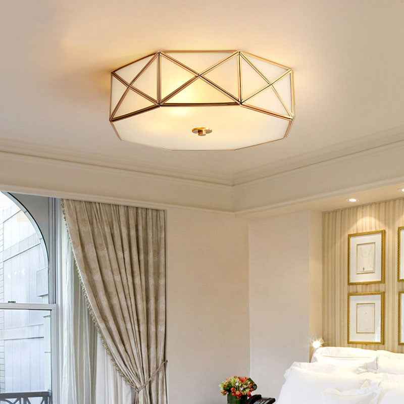 Geometric Shaped Bedroom Flush Light Simplicity Cream Glass Gold Flush Ceiling Light Fixture Clearhalo 'Ceiling Lights' 'Close To Ceiling Lights' 'Close to ceiling' 'Flush mount' Lighting' 2057713