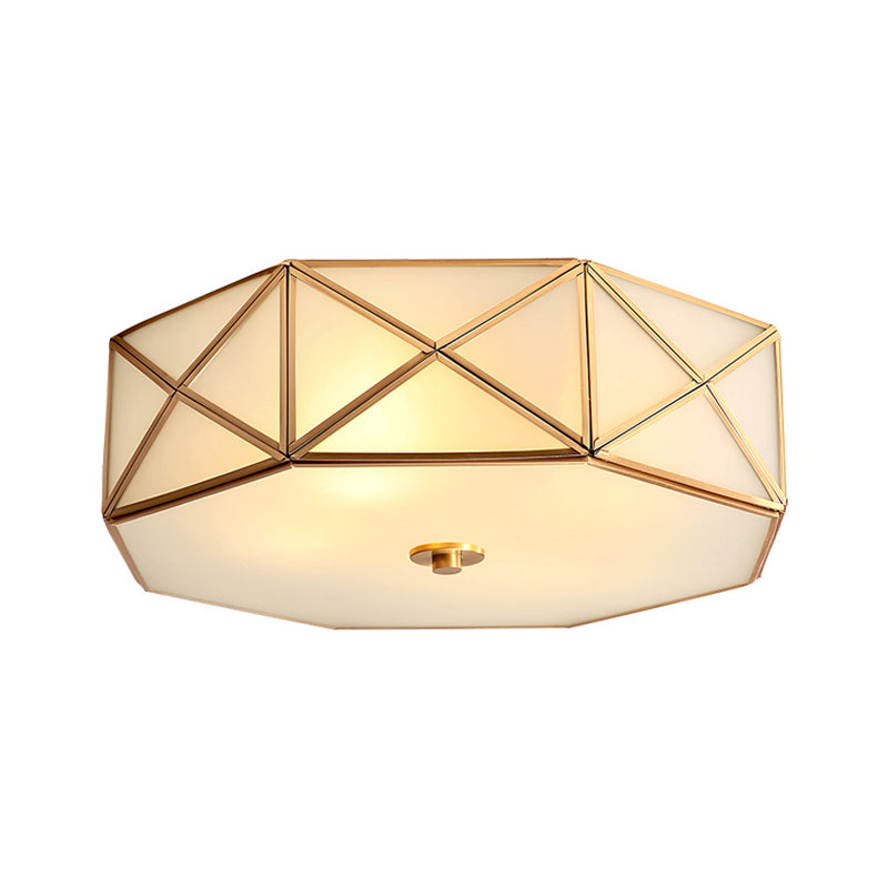 Geometric Shaped Bedroom Flush Light Simplicity Cream Glass Gold Flush Ceiling Light Fixture Clearhalo 'Ceiling Lights' 'Close To Ceiling Lights' 'Close to ceiling' 'Flush mount' Lighting' 2057716