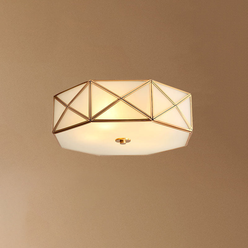 Geometric Shaped Bedroom Flush Light Simplicity Cream Glass Gold Flush Ceiling Light Fixture Clearhalo 'Ceiling Lights' 'Close To Ceiling Lights' 'Close to ceiling' 'Flush mount' Lighting' 2057717