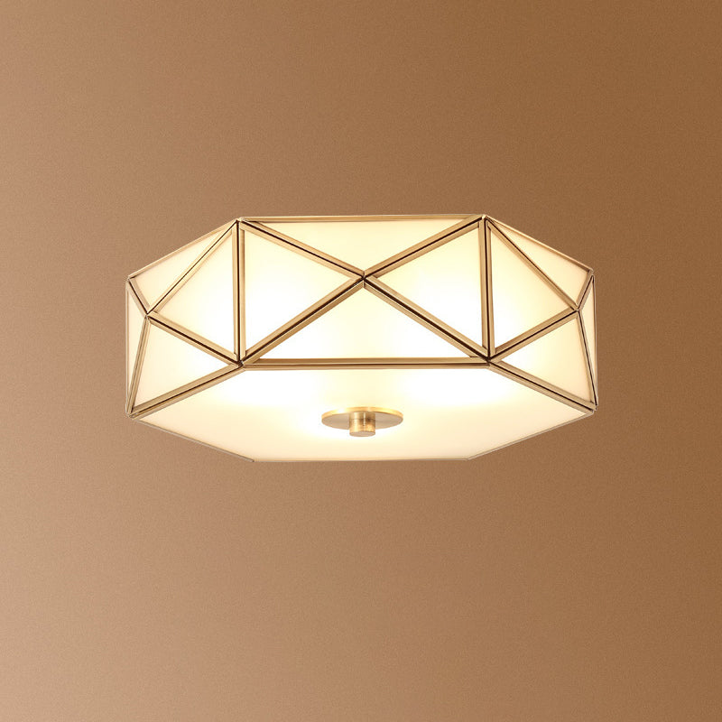 Contemporary Geometric Shaped Flush Ceiling Light 4 Bulbs Opal Glass Flush Mount Lighting Fixture in Gold Gold 14" B Clearhalo 'Ceiling Lights' 'Close To Ceiling Lights' 'Close to ceiling' 'Flush mount' Lighting' 2057719