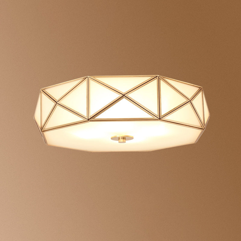 Contemporary Geometric Shaped Flush Ceiling Light 4 Bulbs Opal Glass Flush Mount Lighting Fixture in Gold Gold 18" B Clearhalo 'Ceiling Lights' 'Close To Ceiling Lights' 'Close to ceiling' 'Flush mount' Lighting' 2057720