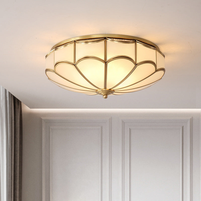 Gold Dome Shaped Flush Mount Lighting Minimalism Cream Glass Bedroom Flush Mount Ceiling Light Clearhalo 'Ceiling Lights' 'Close To Ceiling Lights' 'Close to ceiling' 'Flush mount' Lighting' 2057773