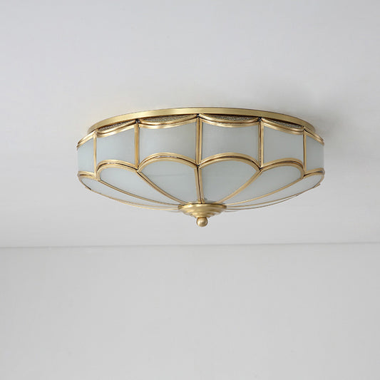Gold Dome Shaped Flush Mount Lighting Minimalism Cream Glass Bedroom Flush Mount Ceiling Light Clearhalo 'Ceiling Lights' 'Close To Ceiling Lights' 'Close to ceiling' 'Flush mount' Lighting' 2057774