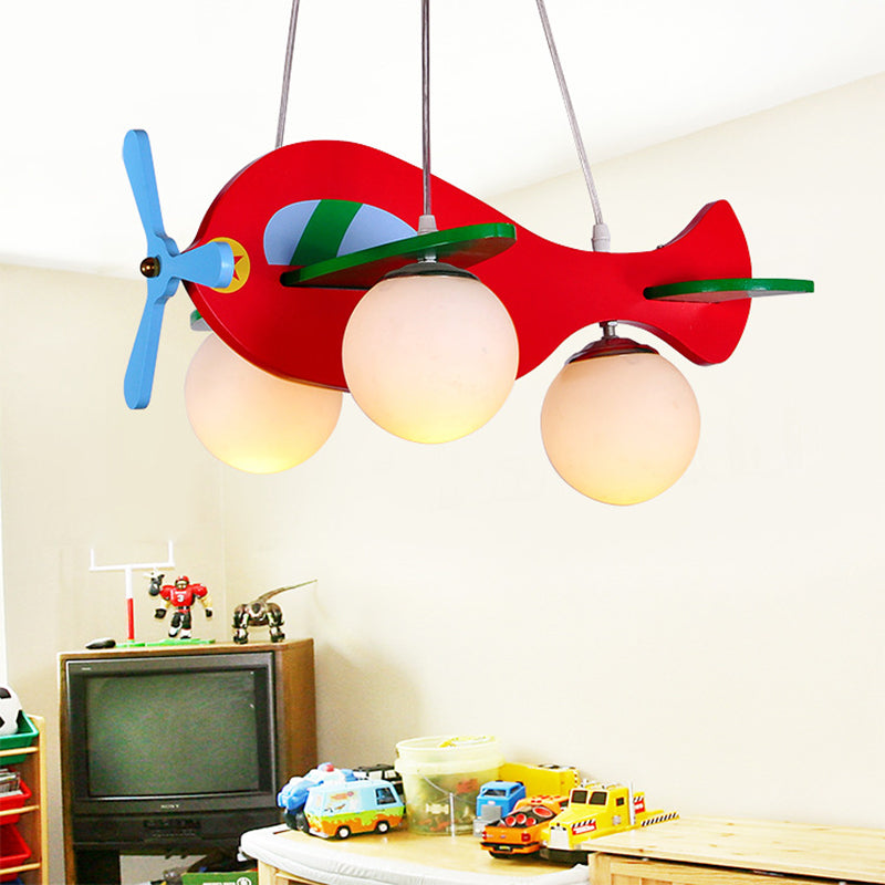 Aircraft Shaped Nursery LED Lighting Fixture Wood Modern Chandelier Light with Cream Glass Shade Clearhalo 'Ceiling Lights' 'Chandeliers' Lighting' options 2057819