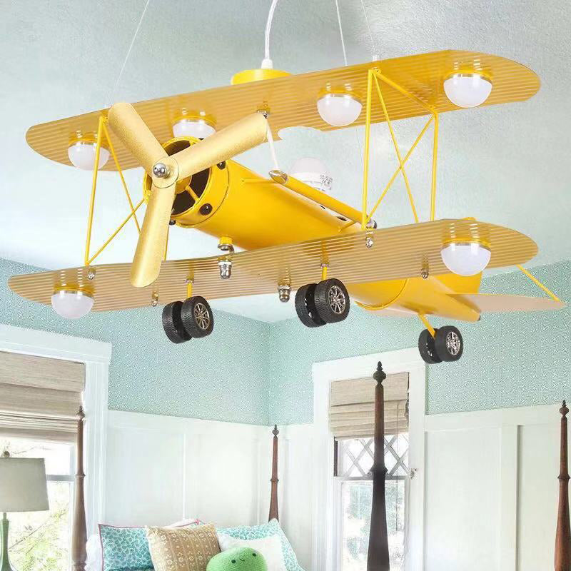 Contemporary Aircraft Shaped Chandelier Lighting Metal Kindergarten LED Pendant Light Yellow Clearhalo 'Ceiling Lights' 'Chandeliers' Lighting' options 2057829_ab2ff696-f521-4a1b-abae-36dc9b1b1900