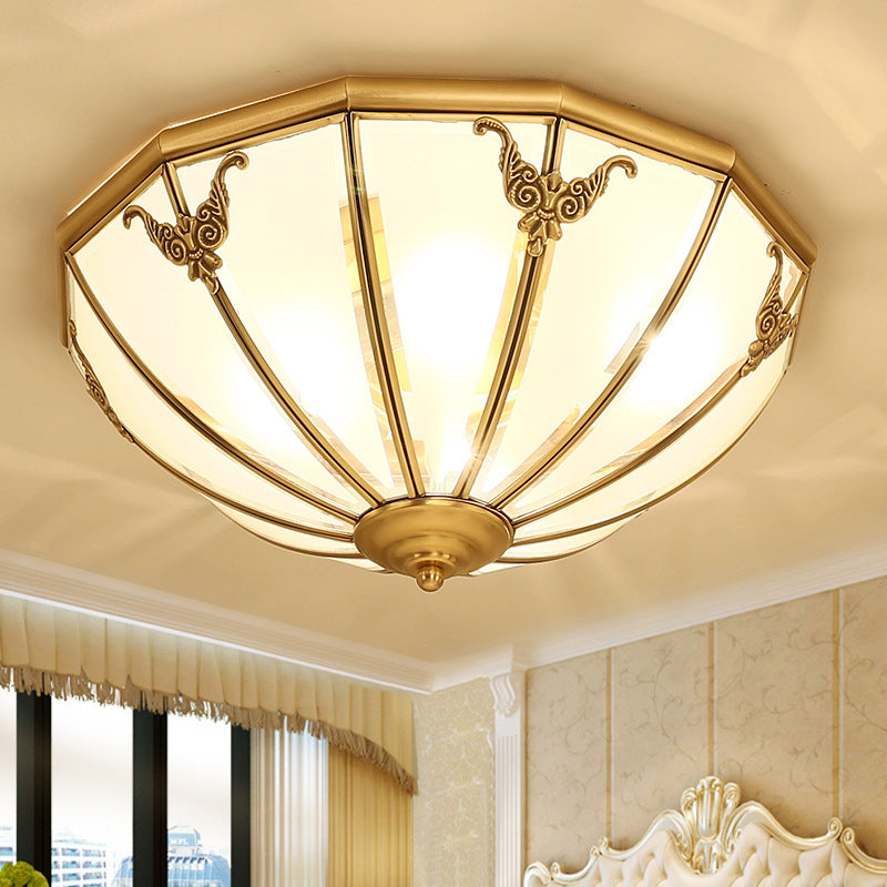 Opal Glass Dome Shaped Flush Mount Lighting Classic Bedroom Semi Flush Chandelier in Gold Clearhalo 'Ceiling Lights' 'Close To Ceiling Lights' 'Close to ceiling' 'Flush mount' Lighting' 2058060