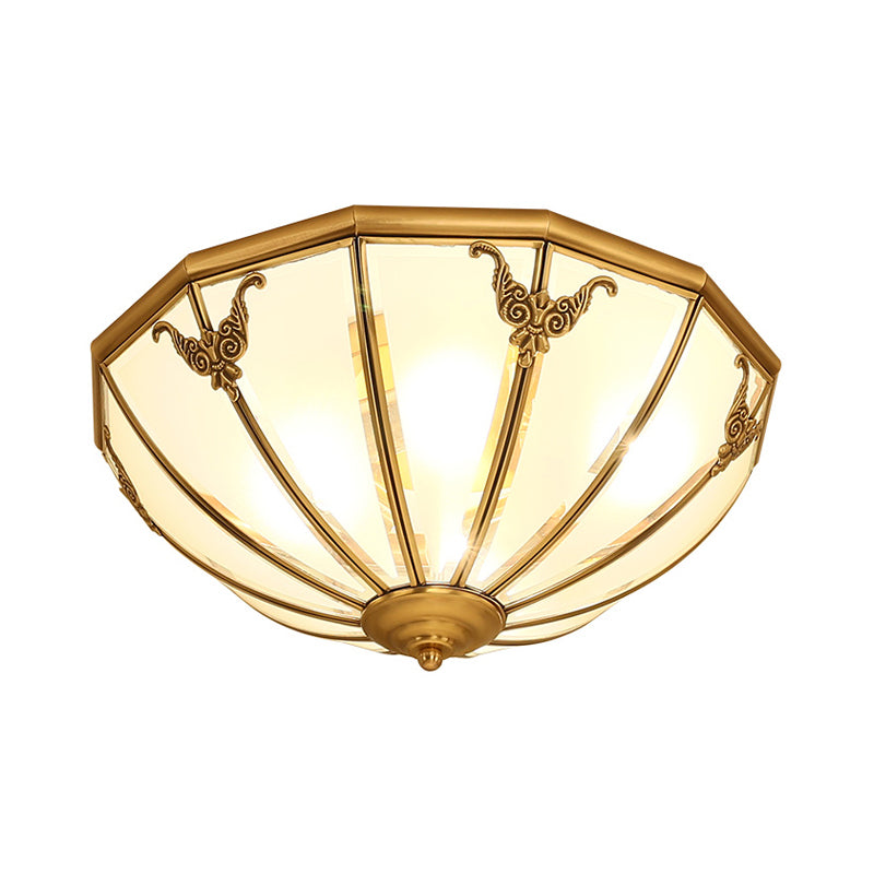 Opal Glass Dome Shaped Flush Mount Lighting Classic Bedroom Semi Flush Chandelier in Gold Clearhalo 'Ceiling Lights' 'Close To Ceiling Lights' 'Close to ceiling' 'Flush mount' Lighting' 2058061