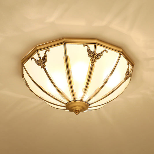 Opal Glass Dome Shaped Flush Mount Lighting Classic Bedroom Semi Flush Chandelier in Gold Clearhalo 'Ceiling Lights' 'Close To Ceiling Lights' 'Close to ceiling' 'Flush mount' Lighting' 2058062