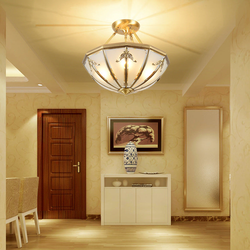 Opal Glass Dome Shaped Flush Mount Lighting Classic Bedroom Semi Flush Chandelier in Gold Clearhalo 'Ceiling Lights' 'Close To Ceiling Lights' 'Close to ceiling' 'Flush mount' Lighting' 2058064