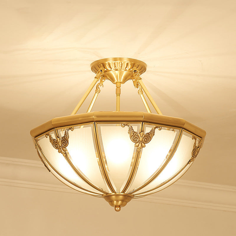 Opal Glass Dome Shaped Flush Mount Lighting Classic Bedroom Semi Flush Chandelier in Gold Clearhalo 'Ceiling Lights' 'Close To Ceiling Lights' 'Close to ceiling' 'Flush mount' Lighting' 2058065