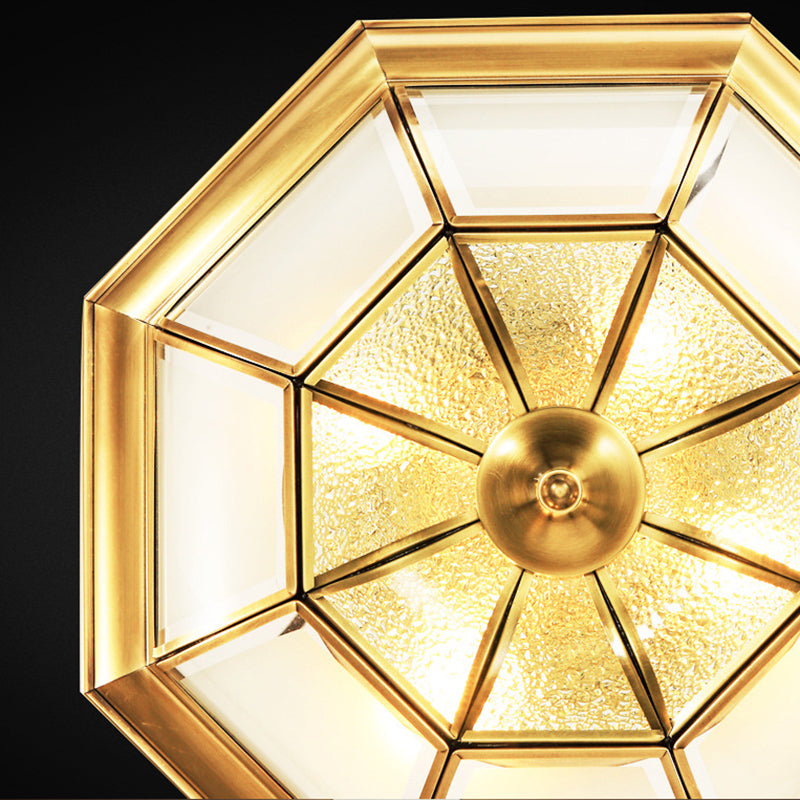 Simplicity Polyhedron Flush Ceiling Light Frost Glass Flush Mount Lighting Fixture in Gold Clearhalo 'Ceiling Lights' 'Close To Ceiling Lights' 'Close to ceiling' 'Flush mount' Lighting' 2058068