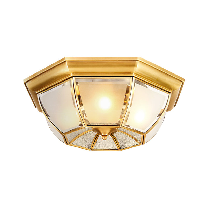 Simplicity Polyhedron Flush Ceiling Light Frost Glass Flush Mount Lighting Fixture in Gold Clearhalo 'Ceiling Lights' 'Close To Ceiling Lights' 'Close to ceiling' 'Flush mount' Lighting' 2058070