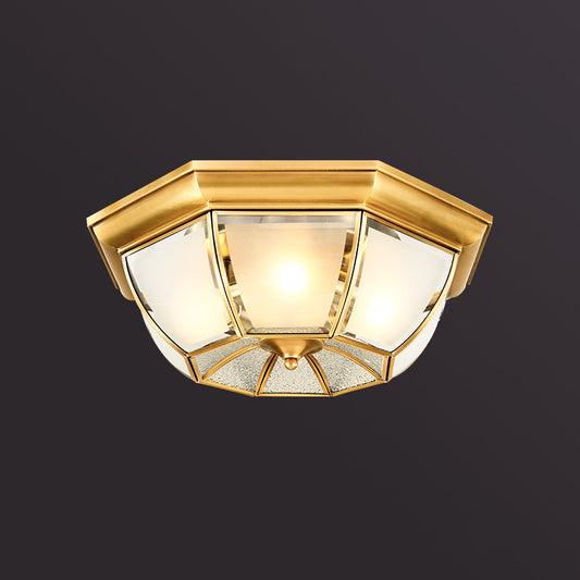 Simplicity Polyhedron Flush Ceiling Light Frost Glass Flush Mount Lighting Fixture in Gold Clearhalo 'Ceiling Lights' 'Close To Ceiling Lights' 'Close to ceiling' 'Flush mount' Lighting' 2058071